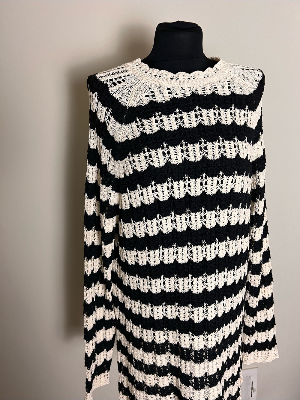 Zara Black and Cream Striped Crochet Tunic NWT